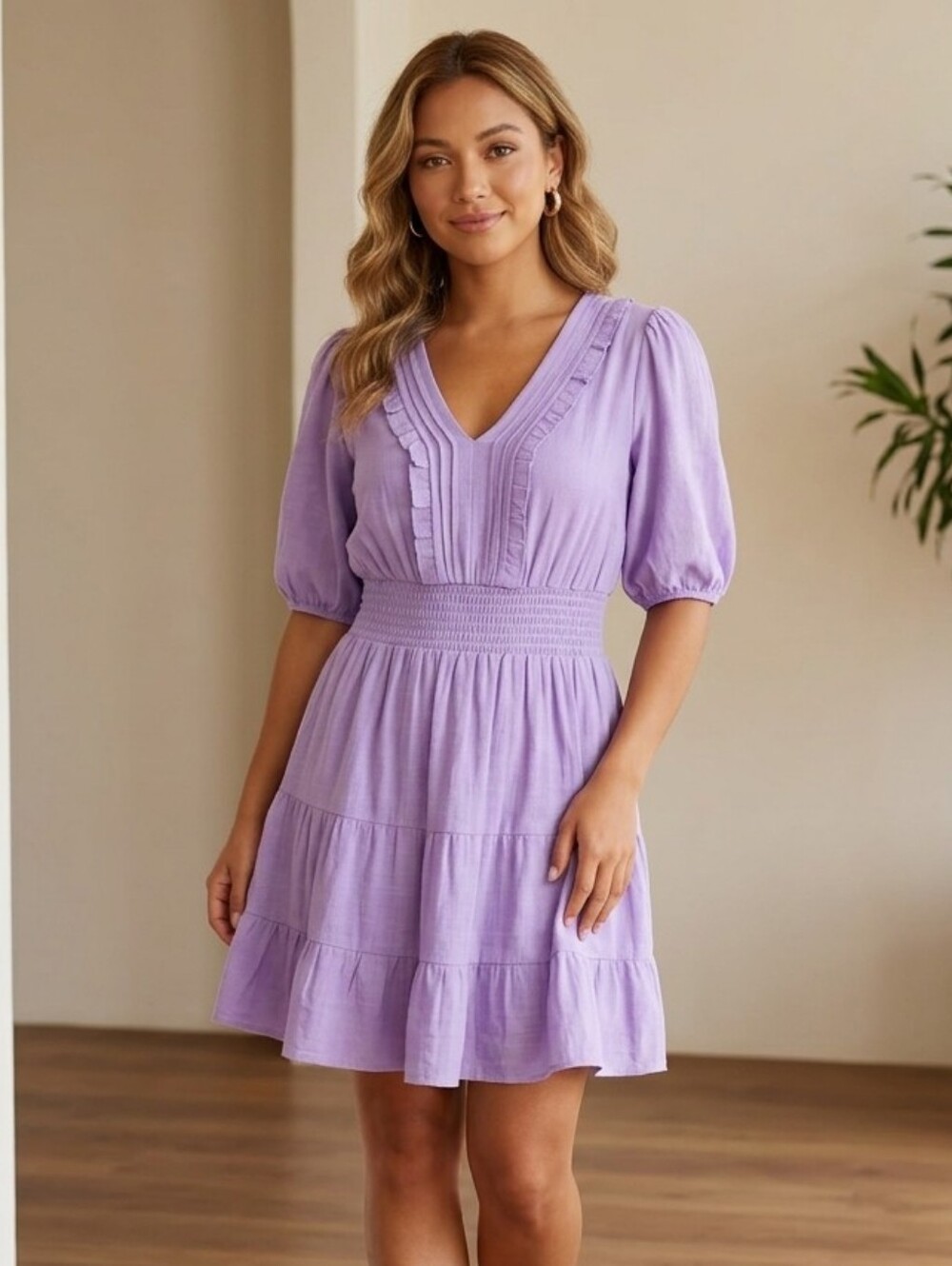 Kings Road Women's Classic Lavendar Short Sleeve Midi Dress Size PL